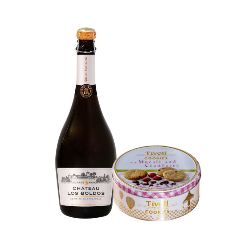 Pack Dulce Celebración con espumante Chateau Los Boldos y galletas Tivoli Muesli & Cranberry