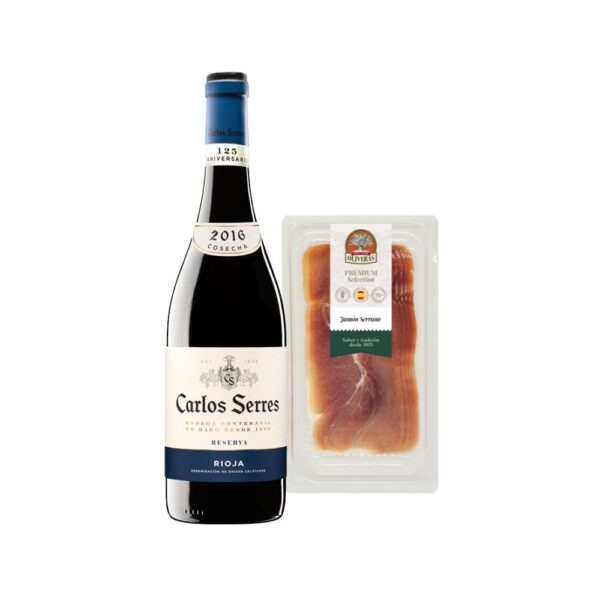 Dúo Ibérico con vino Carlos Serres Reserva y jamón serrano Luis Oliveras